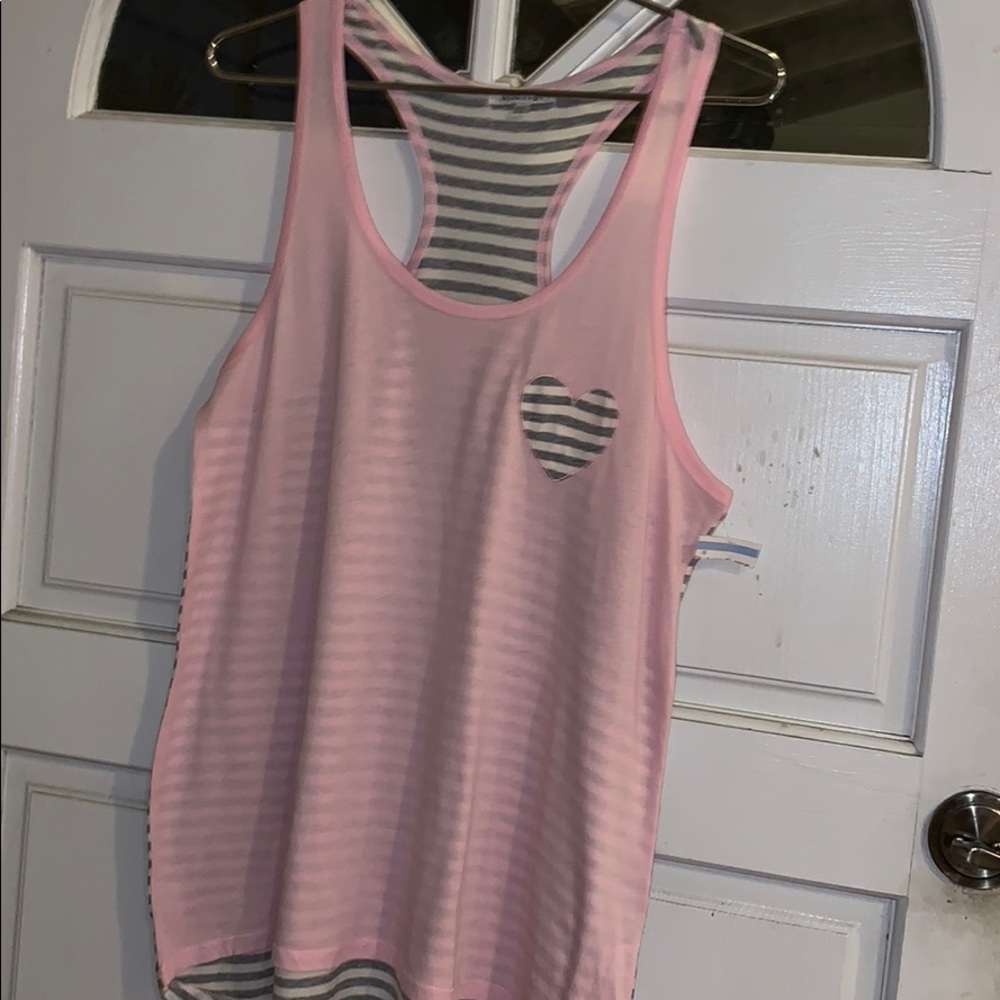 PJ Salvage, pink with gray stripes, pocket heart